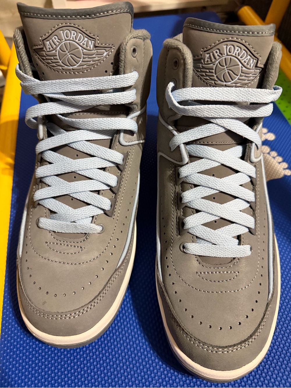Jordan Mid-Top Sneakers in Gray with Light Blue Laces